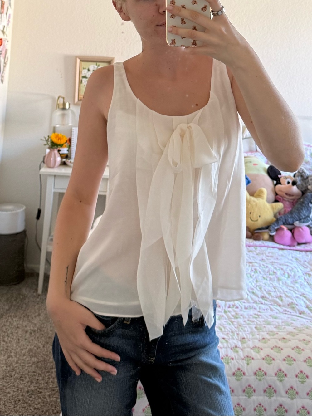 NWT Loft White Chiffon Tie-Front Top